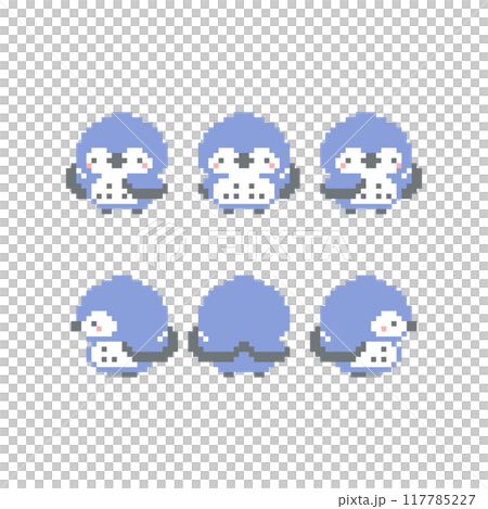 Pixel art of a blue owl raising one wing 117785227