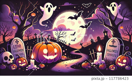 かわいいハロウィンのかぼちゃのイラスト 117786423