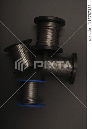 Lead solder. Coils of lead solder. Soldering of electronic equipment. 117787383