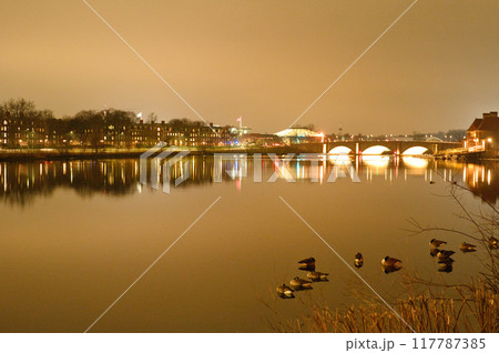 ボストン、ケンブリッジの川と鴨 117787385