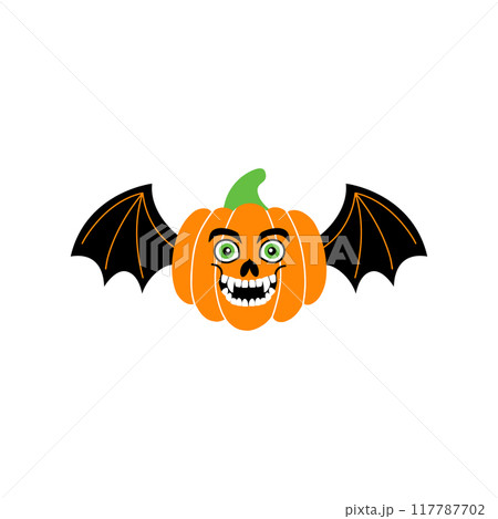Fun Halloween pumpkin with bat wings on white background. 117787702