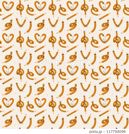 Pencil seamless pattern vector illustration. Back to school, education concept. Fun curved, twisted, knotted pencils background 117788096
