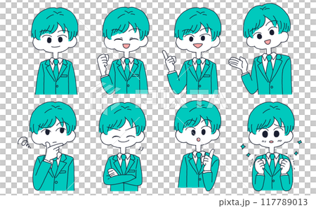 Facial expressions of men in suits, hand-drawn illustration set Facial expressions of men in suits, hand-drawn illustration set 117789013