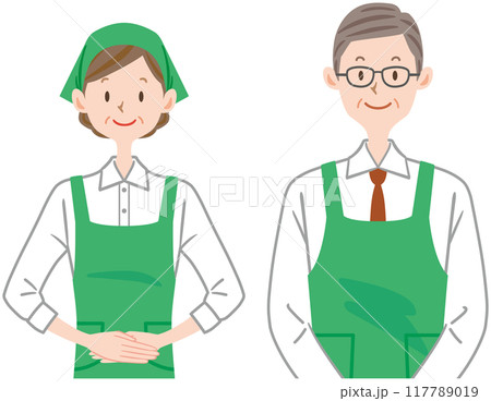 スーパーマーケットの店員のイラスト　中年　シニア　男女　家事代行 117789019