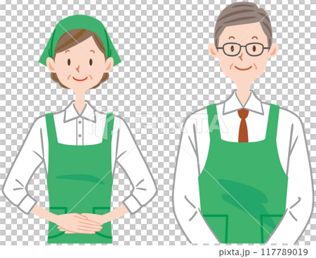 スーパーマーケットの店員のイラスト　中年　シニア　男女　家事代行 117789019