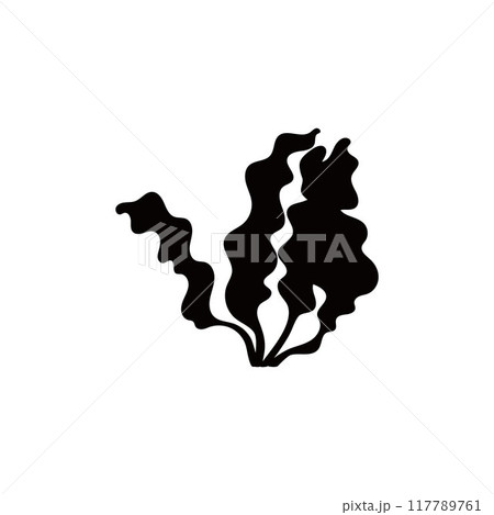 Vector graphics with a black silhouette of exotic algae with graceful wavy leaves Vector graphics with a black silhouette of exotic algae with graceful wavy leaves 117789761