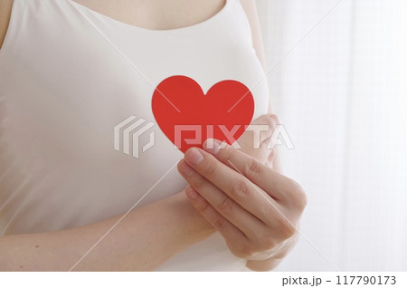 胸の前でハートのオブジェを持つ女性 胸の前でハートのオブジェを持つ女性 117790173