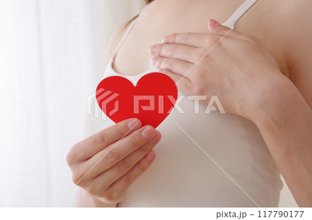 胸の前でハートのオブジェを持つ女性 117790177
