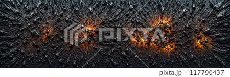 Black matter with glowing yellow core, growing and expanding like a fungus, cancer, silicone gluey substance or neuronal connections in the brain, tarry structure. Non organic background, wallpaper,	 117790437
