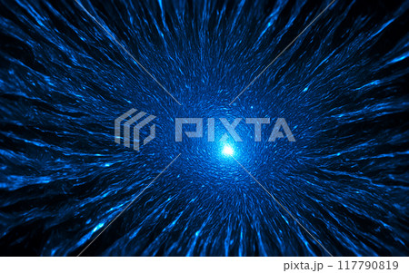 Abstract wallpaper, spreading cosmic matter in blue vortex and white source. Digital illustration, background, texture or Web banner	 117790819