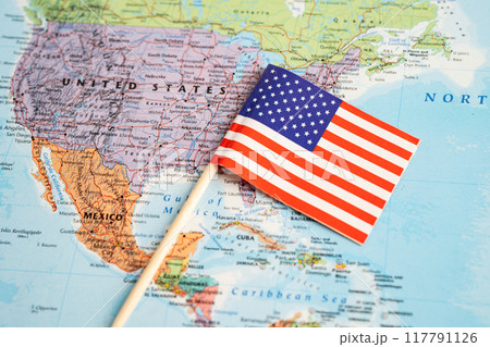Bangkok, Thailand December 7, 2023, US flag on world map. 117791126