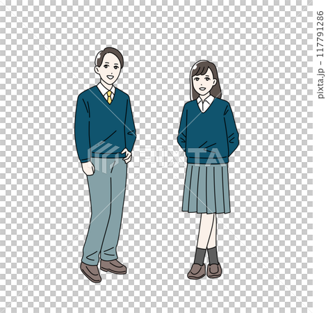 Full body illustration set of smiling students in uniform 117791286