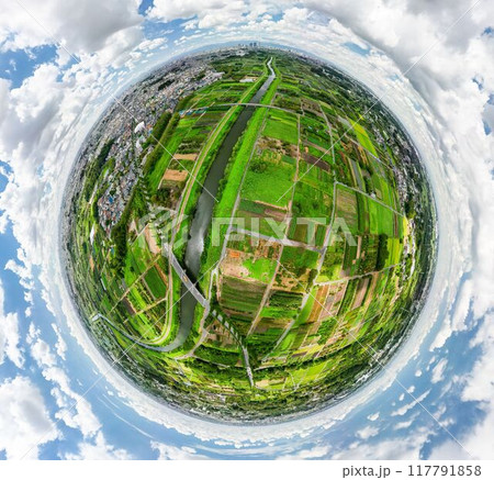 空撮「埼玉県」360度カメラで撮影した見沼田んぼ 空撮「埼玉県」360度カメラで撮影した見沼田んぼ 117791858