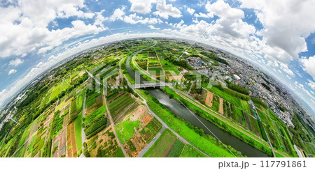 空撮「埼玉県」360度カメラで撮影した見沼田んぼ 117791861