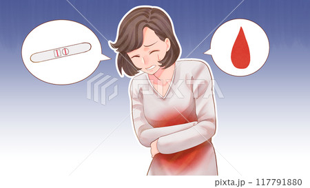 不正出血・化学流産する女性のイラスト　背景付き　ブログサイズ 117791880