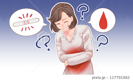不正出血・化学流産する女性のイラスト　背景付き　ブログサイズ 117791882