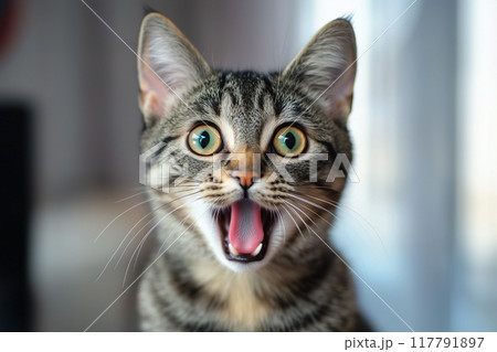 びっくりした表情の猫 117791897