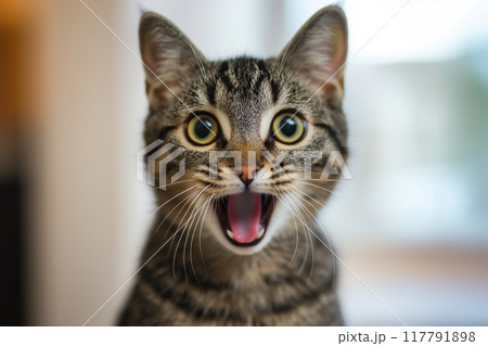 びっくりした表情の猫 117791898