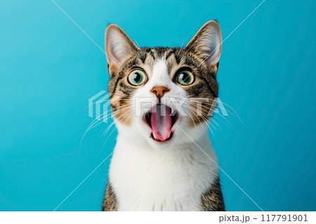 びっくりした表情の猫 117791901