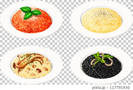 リゾット　4種　イタリア料理　米料理　チーズ　トマト　エリンギ　イカスミ 117791930