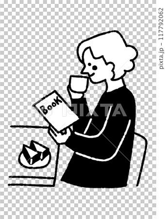 一邊喝咖啡一邊看書的女人_2 117792062