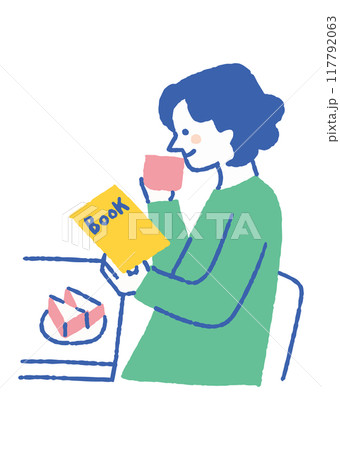 コーヒーを飲みながら本を読む女性_色 117792063