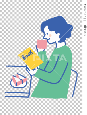 一邊喝咖啡一邊看書的女人_color 117792063