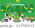 2025年賀状・へび（巳）と十二支のキャラクターのかわいい年賀状はがきテンプレート（文字なし） 117792515