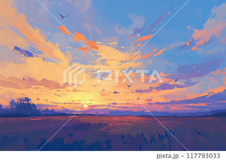 日本の夕焼けの風景（夕日・朝日・サンセット・夕暮れ・黄昏） 117793033