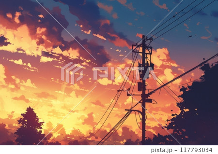 日本の夕焼けの風景（夕日・朝日・サンセット・夕暮れ・黄昏） 117793034