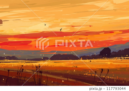 日本の夕焼けの風景（夕日・朝日・サンセット・夕暮れ・黄昏） 117793044