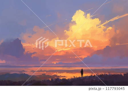 日本の夕焼けの風景（夕日・朝日・サンセット・夕暮れ・黄昏） 117793045