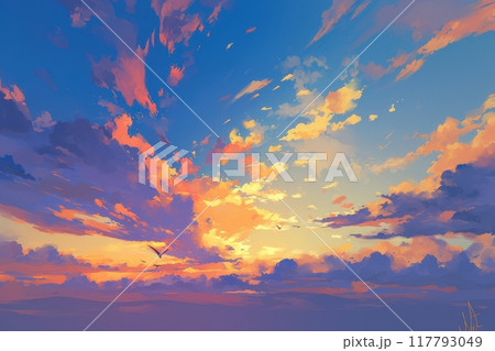 日本の夕焼けの風景（夕日・朝日・サンセット・夕暮れ・黄昏） 117793049