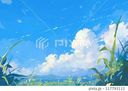 日本の青空と白い雲（雲・空・自然・風景・大空風・空気）	 117793112