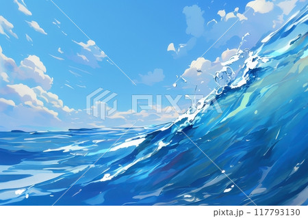 滴る水のイラスト（水面・湖面・躍動感・雫・水滴・川・湖）	 117793130