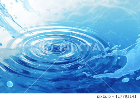 滴る水のイラスト（水面・湖面・躍動感・雫・水滴・川・湖）	 117793141