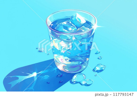 滴る水のイラスト（水面・湖面・躍動感・雫・水滴・川・湖）	 117793147