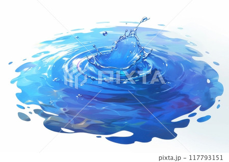 滴る水のイラスト（水面・湖面・躍動感・雫・水滴・川・湖）	 117793151