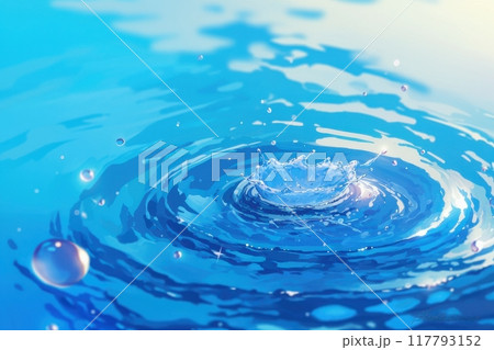 滴る水のイラスト（水面・湖面・躍動感・雫・水滴・川・湖）	 117793152