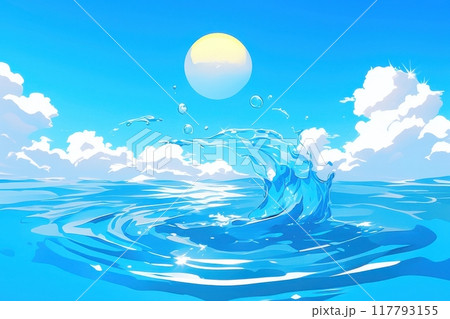滴る水のイラスト（水面・湖面・躍動感・雫・水滴・川・湖）	 117793155