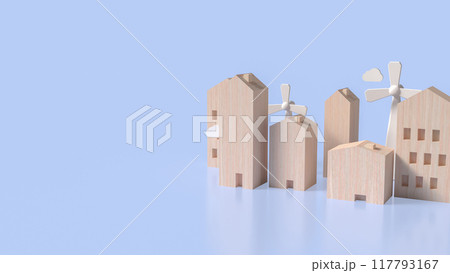 The wood building and Wind turbine for property concept 3d rendering. The wood building and Wind turbine for property concept 3d rendering. 117793167