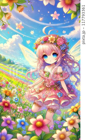 花畑に佇む妖精の少女 花畑に佇む妖精の少女 117793361
