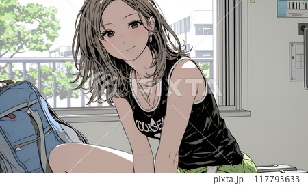 タンクトップを着た健康的な若い女性