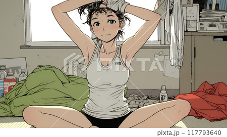 タンクトップを着た健康的な若い女性