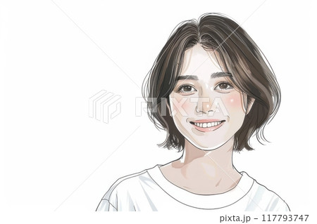 白シャツを着た笑顔の日本人女性（ポートレート・アイコン・透明感・モデル・美女・ママ） 117793747