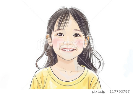 笑顔の日本人の女の子（キッズ・キッズモデル・幼児・園児・幼稚園・小学生・背景なし） 117793797