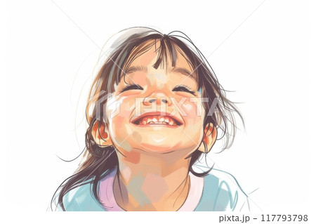 笑顔の日本人の女の子（キッズ・キッズモデル・幼児・園児・幼稚園・小学生・背景なし） 117793798
