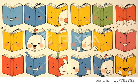 みんな本が大好き：読書週間や読書を促すためのかわいい挿絵・背景画 117793885