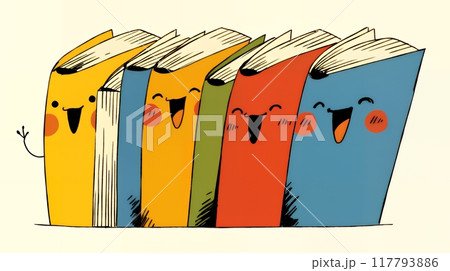 みんな本が大好き：読書週間や読書を促すためのかわいい挿絵・背景画