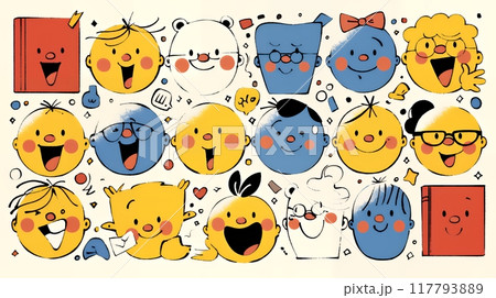 みんな本が大好き：読書週間や読書を促すためのかわいい挿絵・背景画